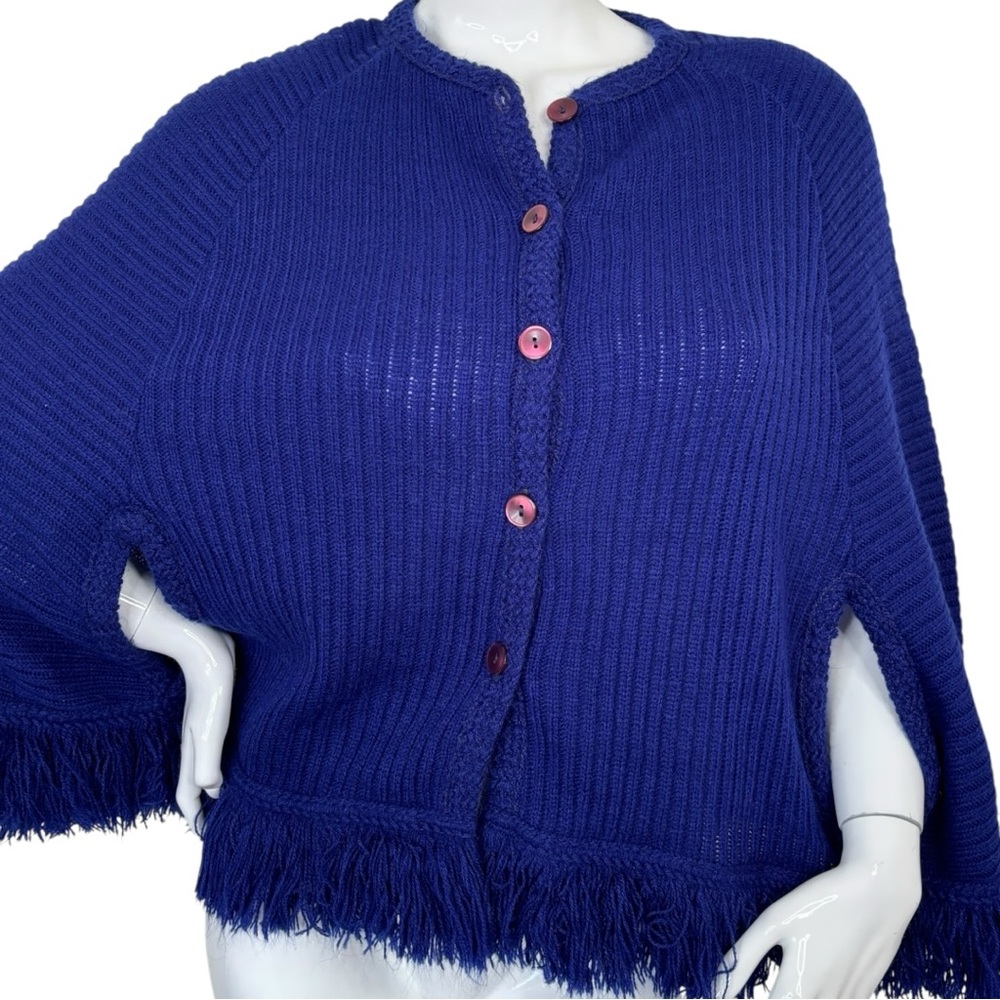 Lane Bryant vintage knit sweater top Navy Royal cape Women's Poncho Fringe plus - Picture 6 of 17